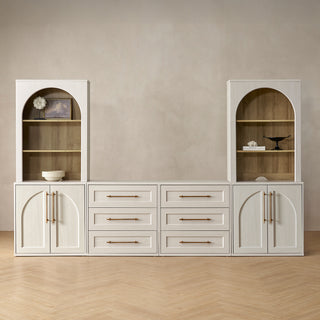Blake 4 Piece Entertainment Center with Storage, Dresser TV Stand with Arched Cabinet Bookshelves