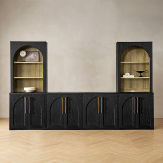 Blake 4 Piece Entertainment Center with Storage, Arched TV Cabinet with Arched Bookshelves