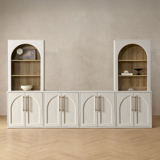 Blake 4 Piece Entertainment Center with Storage, Arched TV Cabinet with Arched Bookshelves