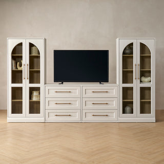 Blake 4 Piece Entertainment Center with Storage, Dresser TV Stand with Tall Arched Display Cabinets
