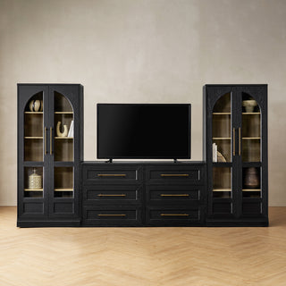 Blake 4 Piece Entertainment Center with Storage, Dresser TV Stand with Tall Arched Display Cabinets