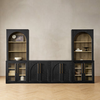 Blake 4 Piece Entertainment Center with Storage, Arched TV Cabinet with Acrylic Cabinet Bookshelves