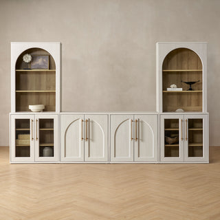 Blake 4 Piece Entertainment Center with Storage, Arched TV Cabinet with Acrylic Cabinet Bookshelves