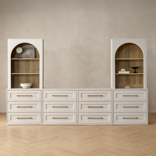 Blake 4 Piece Entertainment Center with Storage, Dresser TV Stand with Tall Arched Display Cabinets