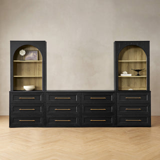 Blake 4 Piece Entertainment Center with Storage, Dresser TV Stand with Tall Arched Display Cabinets