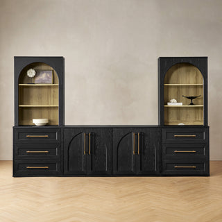 Blake 4 Piece Entertainment Center with Storage, Arched TV Cabinet with Dresser Bookshelves