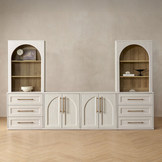 Blake 4 Piece Entertainment Center with Storage, Arched TV Cabinet with Dresser Bookshelves