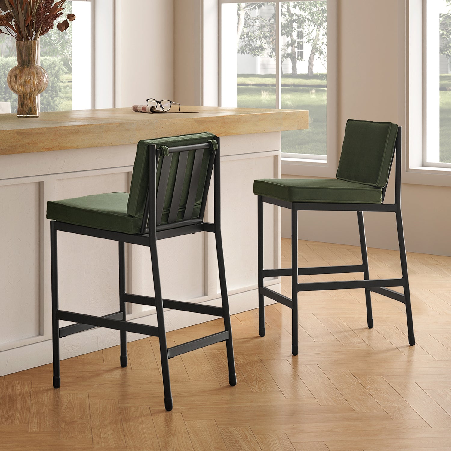 Odelia Counter Chairs (Olive Green Velvet) Mopio