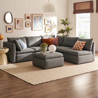 Macy 6 Seats Modular Sectional Sofa with Fully Removable Covers, Large Storage (Stone Gray) [2nd Gen]