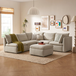 Macy 6 Seats Modular Sectional Sofa with Fully Removable Covers, Large Storage (Oat) [2nd gen]