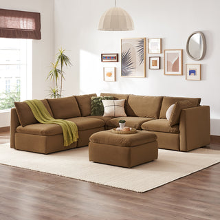 Macy 6 Seats Modular Sectional Sofa with Fully Removable Covers, Large Storage (Hazelnut Brown Velvet) [2nd Gen]