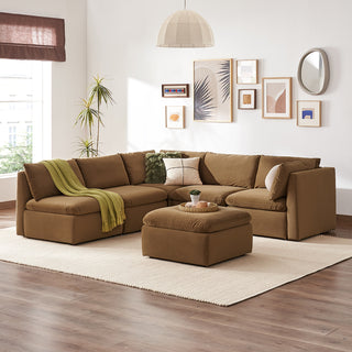 Macy 6 Seats Modular Sectional Sofa with Fully Removable Covers, Large Storage (Hazelnut Brown Velvet)