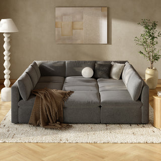 Macy Pit-Sectional Sofa with Storage, Stone Gray