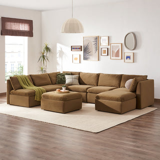 Macy 8 Seats Modular Sectional Sofa with Fully Removable Covers, Large Storage (Hazelnut Brown Velvet)