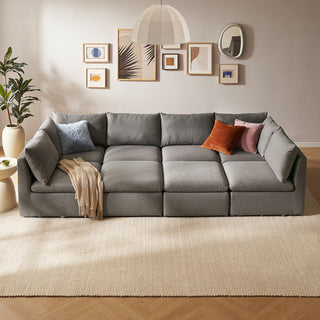 Macy Pit-Sectional Sofa with Fully Removable Covers, Large Storage (Stone Gray) [2nd Gen]