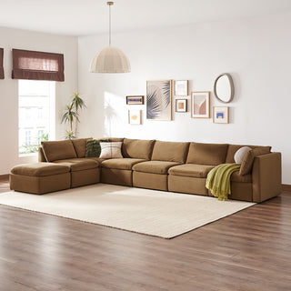 Macy 7 Seats Modular Sectional Sofa with Fully Removable Covers, Large Storage (Hazelnut Brown Velvet)