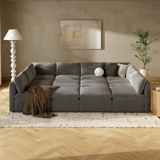 Macy Pit-Sectional Sofa with Storage, Stone Gray