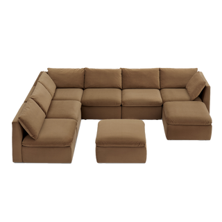 Macy 8 Seats Modular Sectional Sofa with Fully Removable Covers, Large Storage (Hazelnut Brown Velvet)