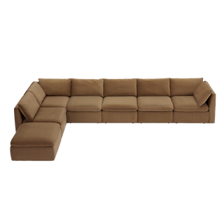 Macy 7 Seats Modular Sectional Sofa with Fully Removable Covers, Large Storage (Hazelnut Brown Velvet)