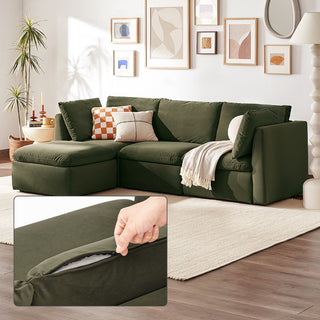 Macy Washable Slipcover for 4 Seats Modular Sectional Sofa with Storage, Olive Green Velvet