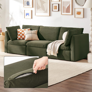 Macy Washable Slipcover for 3 Seater Modular Sectional Sofa with Storage, Olive Green Velvet