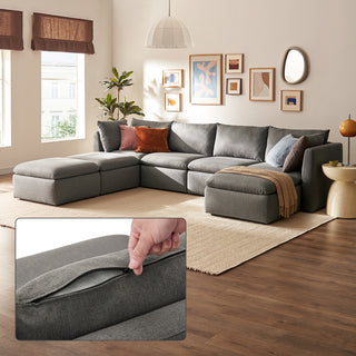 Macy Washable Slipcover for 7 Seats Modular Sectional Sofa with Storage, Stone Gray