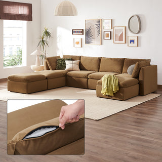 Macy Washable Slipcover for 7 Seats Modular Sectional Sofa with Storage, Hazelnut Brown Velvet