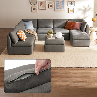 Macy Washable Slipcover for 8 Seats Modular Sectional Sofa with Storage, Stone Gray