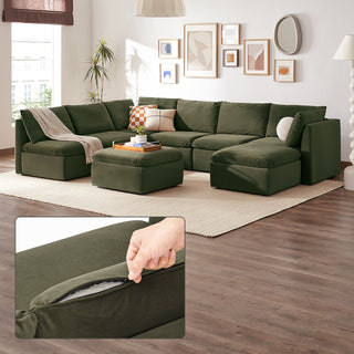 Macy Washable Slipcover for 8 Seats Modular Sectional Sofa with Storage, Olive Green Velvet