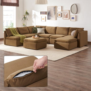 Macy Washable Slipcover for 8 Seats Modular Sectional Sofa with Storage, Hazelnut Brown Velvet