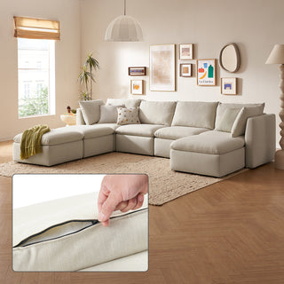 Macy Washable Slipcover for 7 Seats Modular Sectional Sofa with Storage, Oat