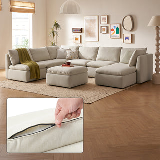 Macy Washable Slipcover for 8 Seats Modular Sectional Sofa with Storage, Oat