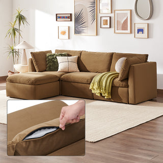 Macy Washable Slipcover for 4 Seats Modular Sectional Sofa with Storage, Hazelnut Brown Velvet