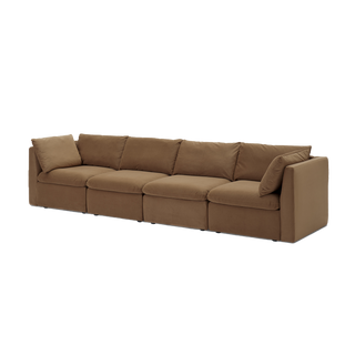 Macy 4 Seats Modular Sectional Sofa with Fully Removable Covers, Large Storage (Hazelnut Brown Velvet)