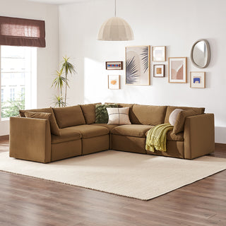 Macy 5 Seats Modular Sectional Sofa with Fully Removable Covers, Large Storage (Hazelnut Brown Velvet)