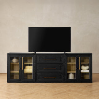 Blake 3 Piece Entertainment Center with Storage, Black Oak