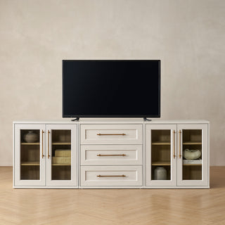 Blake 3 Piece Entertainment Center with Storage, White Oak