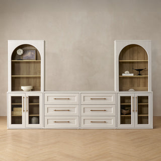 Blake 4 Piece Entertainment Center with Storage, White Oak