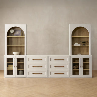 Blake 4 Piece Entertainment Center with Storage, Dresser TV Stand with Arched Bookshelves