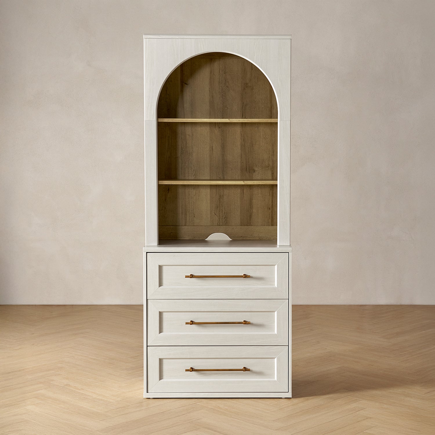 Blake 3 Drawer Dresser with Hutch, White Oak Blake 3 Drawer Dresser with Hutch, White Oak