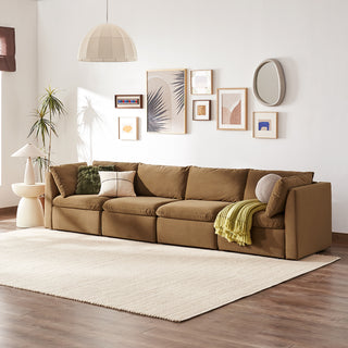 Macy 4 Seats Modular Sectional Sofa with Fully Removable Covers, Large Storage (Hazelnut Brown Velvet)