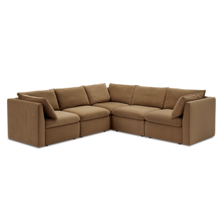 Macy 5 Seats Modular Sectional Sofa with Fully Removable Covers, Large Storage (Hazelnut Brown Velvet)