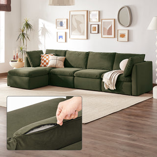 Macy Washable Slipcover for 5 Seats Modular Sectional Sofa with Storage, Olive Green Velvet