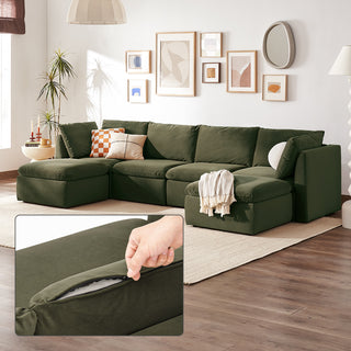 Macy Washable Slipcover for 6 Seats Modular Sectional Sofa with Storage, Olive Green Velvet