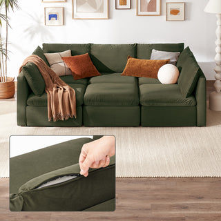 Macy Washable Slipcover for Pit-sectional Sofa with Storage, Olive Green Velvet