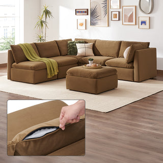 Macy Washable Slipcover for 6 Seats Modular Sectional Sofa with Storage, Hazelnut Brown Velvet