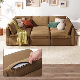 Macy Washable Slipcover for Pit-sectional Sofa with Storage, Hazelnut Brown Velvet