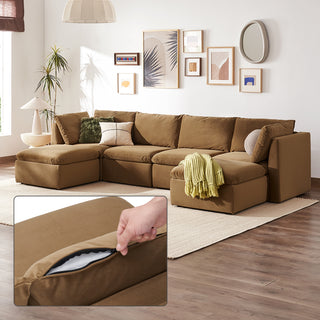 Macy Washable Slipcover for 6 Seats Modular Sectional Sofa with Storage, Hazelnut Brown Velvet