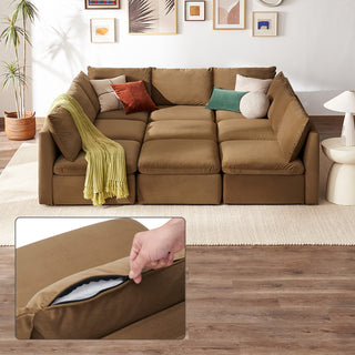 Macy Washable Slipcover for Pit-sectional Sofa with Storage, Hazelnut Brown Velvet