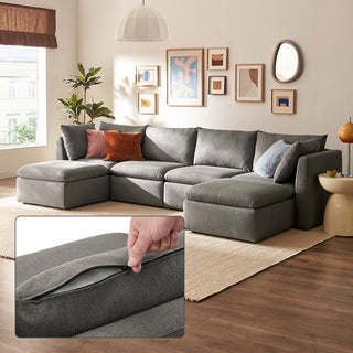 Macy Washable Slipcover for 6 Seats Modular Sectional Sofa with Storage, Stone Gray